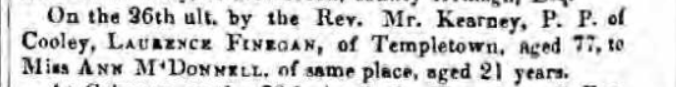 1829 Belfast Newsletter, Laurence Finegan